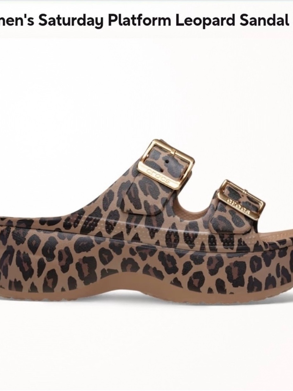 CROCS Women's Leopard Saturday Platform Slide Sandal - Brown and Black